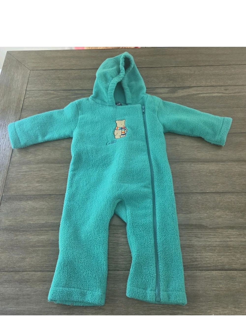 Vintage Carters Teal Hooded Bear Full Zip Feet and Hands Cover Size 12 Months